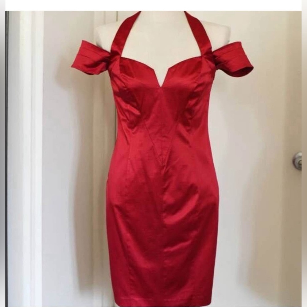 Bebe Elegant Red Off-Shoulder Dress